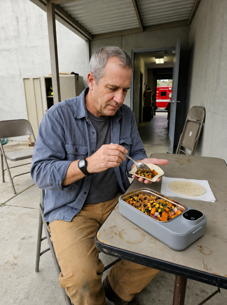 Customer enjoying a warm THERMAL lunch at work